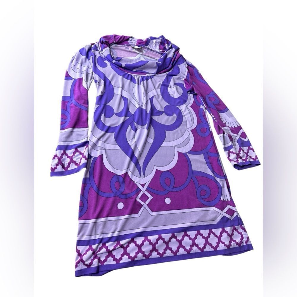 ECI New York Cowl Neck Retro Print Dress Size 4 S - Picture 13 of 13